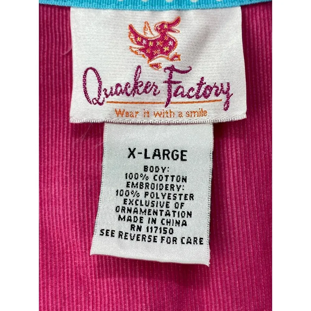 Quacker Factory Pink Corduroy Winter Shirt‎ Size XL Embellished Mittens Holiday